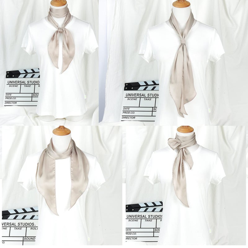 GERINLY Silk Skinny Scarf 1950s Hair Tie Scarf Solid Silver Neckerchief for Uniform Vintage Theme Party Accessories (Grey Silver) - Image 2